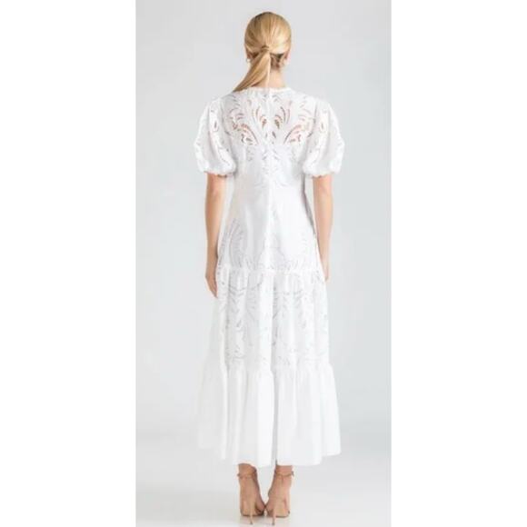 Shoshanna Midnight Bright White Eyelet Puff-Sleeve Maxi Dress Size 8 - Picture 6 of 16